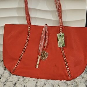 Badgley Mischka Red Tote with Gold Accents